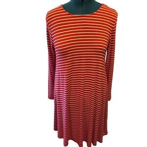 Old Navy Red Stripes Long Sleeve Knit Swing Dress Casual Comfortable Large